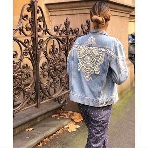 Sandro Eriko Simulated Pearl-Detail Denim Jacket - New with Tags!-Oversize Fit